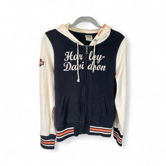🔥 Harley-Davidson Genuine MotorClothes VarsStyle Full-Zip Hoodie L Black & Cream - Picture 2 of 9